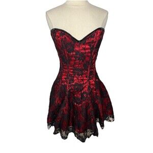 Dress Red Lace Corset Boned L Gothic Rockabilly Grunge Steampunk